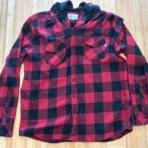 Hurley Kids Red and Black Plaid Button Down Shirt